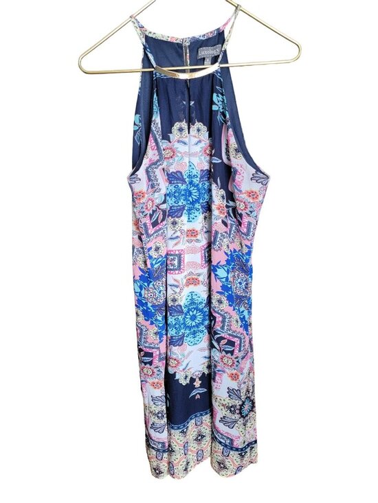 Luxology Dresses & Skirts - Luxology Womens Dress Sz 8 Boho Floral Halter Neck Gold Bar Accent Lined